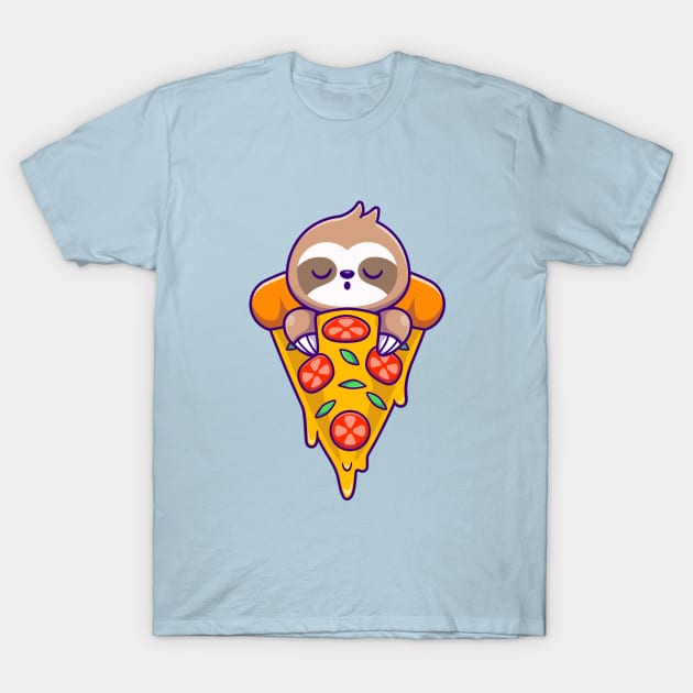 Cute Sloth Sleeping On Pizza Cartoon T-Shirt by Catalyst Labs